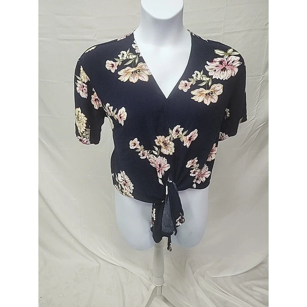 Eyeshadow Crinkle fabric Floral Tie Waist Top size Large - Picture 3 of 9